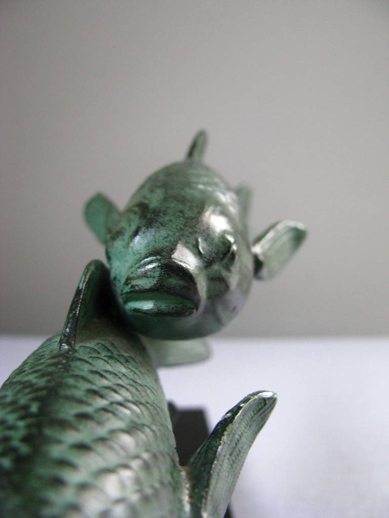Marble Art Deco Sculpture Of Two Fish By Georges Garreau France 1940