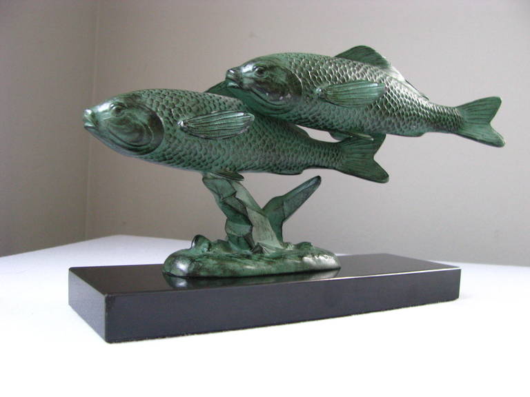 Art Deco Sculpture Of Two Fish By Georges Garreau France 1940 2