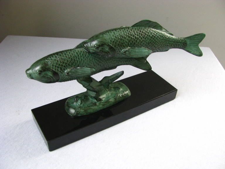 Art Deco Sculpture Of Two Fish By Georges Garreau France 1940 3