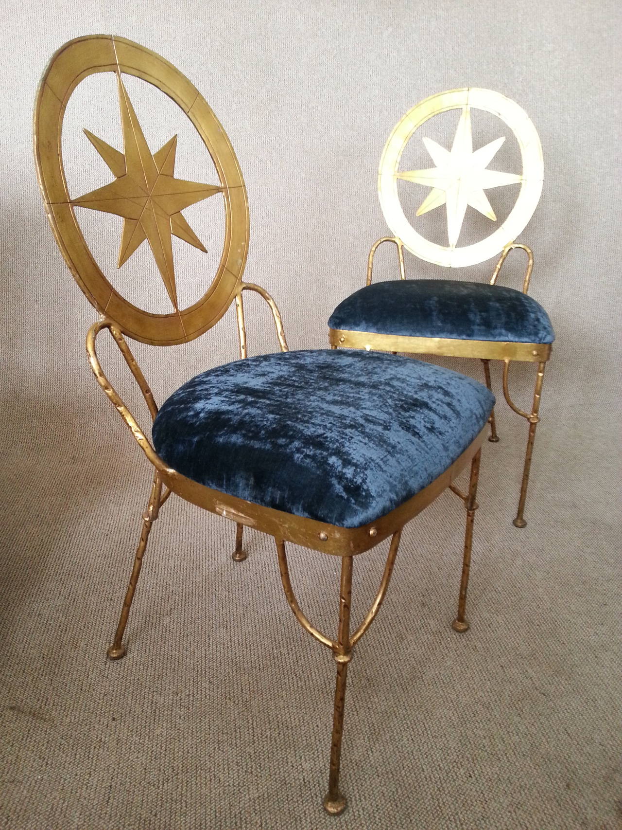 Six French Art Deco Gilded Wrought Iron 1940s Chairs Style Prou 2