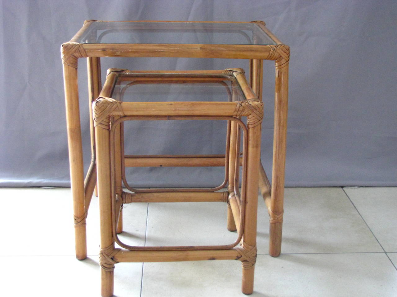 1960s Rattan Side Nesting Tables 2