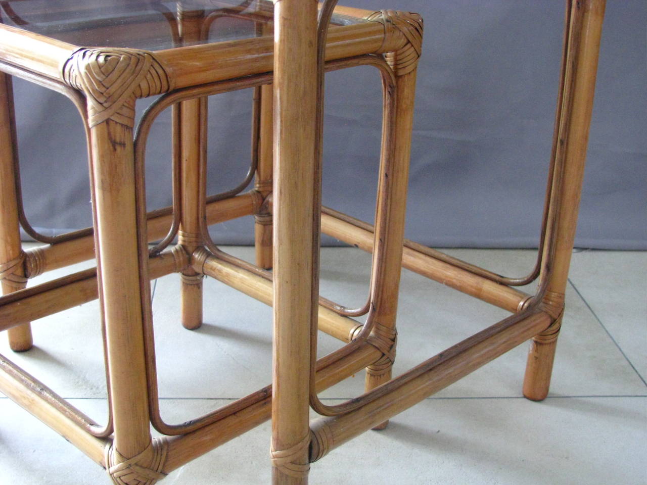 1960s Rattan Side Nesting Tables 1