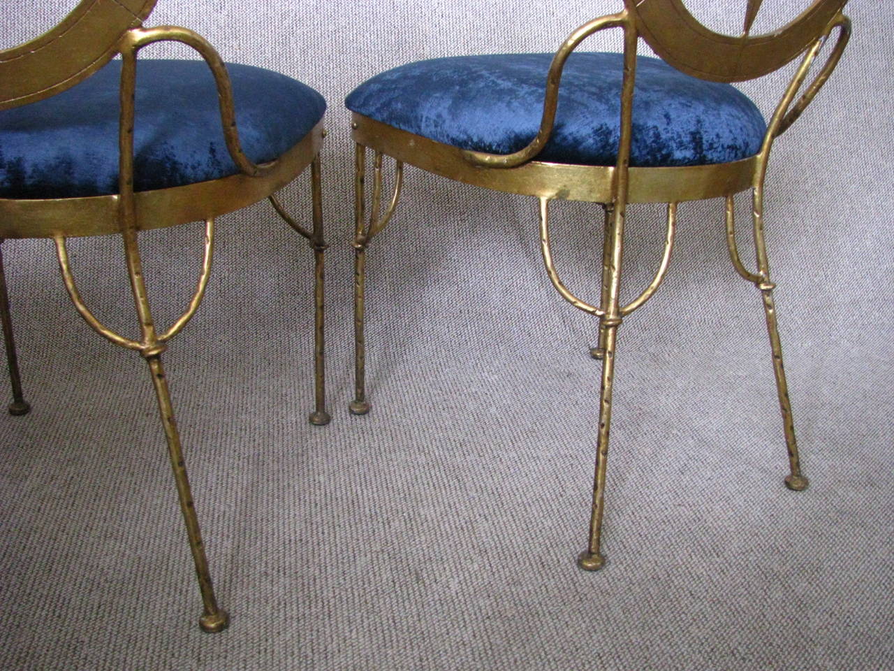 Six French Art Deco Gilded Wrought Iron 1940s Chairs Style Prou In Excellent Condition In Saarbruecken, DE