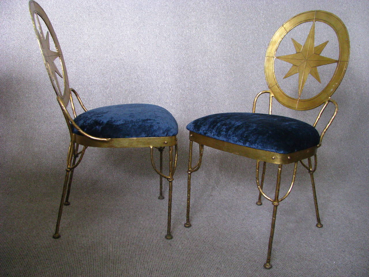 Six French Art Deco Gilded Wrought Iron 1940s Chairs Style Prou 3