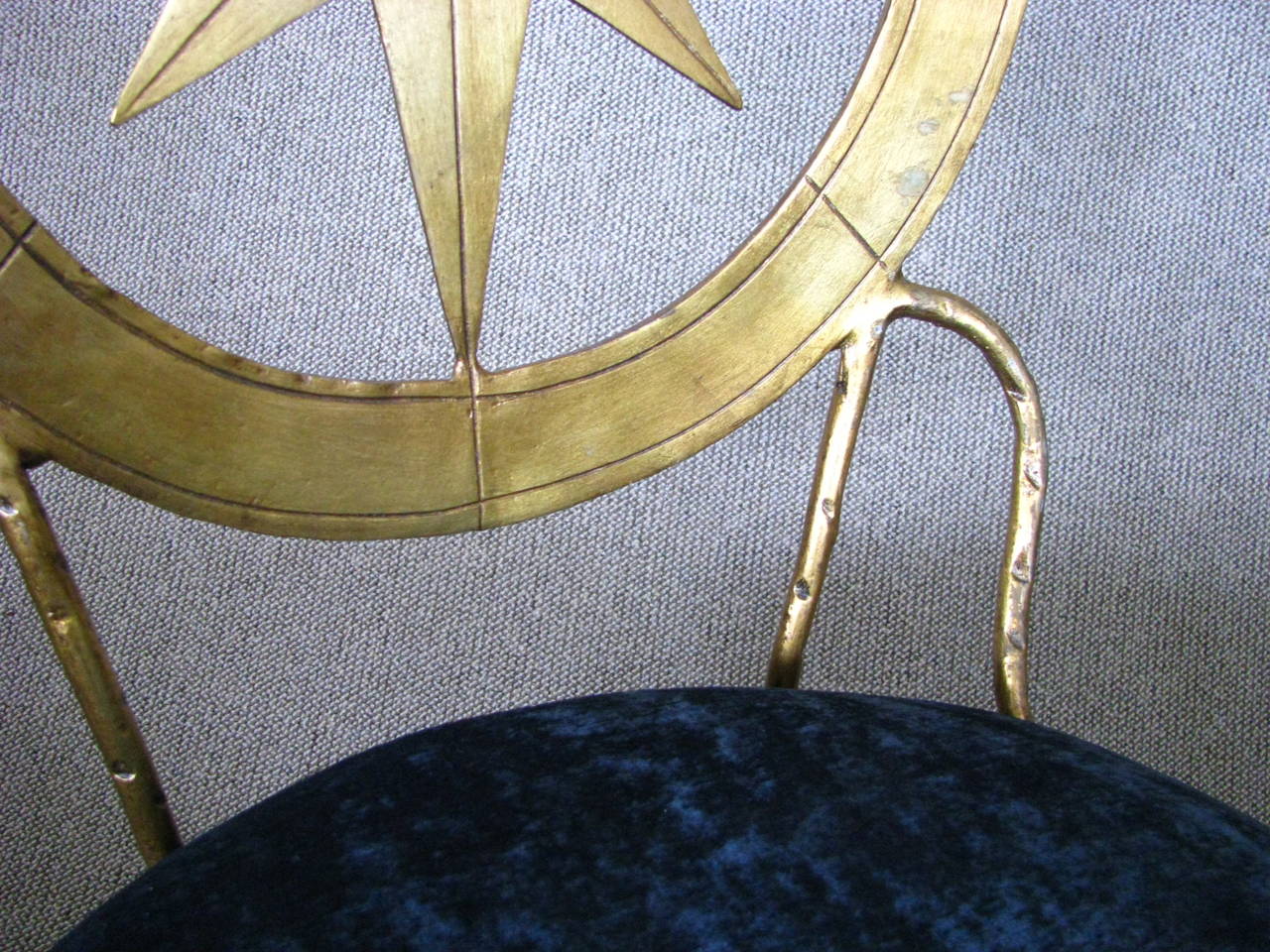Six French Art Deco Gilded Wrought Iron 1940s Chairs Style Prou 6