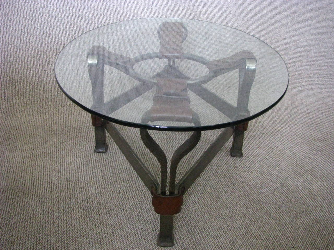 Mid-20th Century French 1950s 'Fer Forge' Leather Strap Cocktail Table Style Adnet