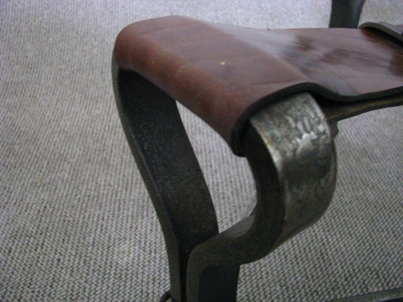 Mid-Century Modern French 1950s 'Fer Forge' Leather Strap Cocktail Table Style Adnet