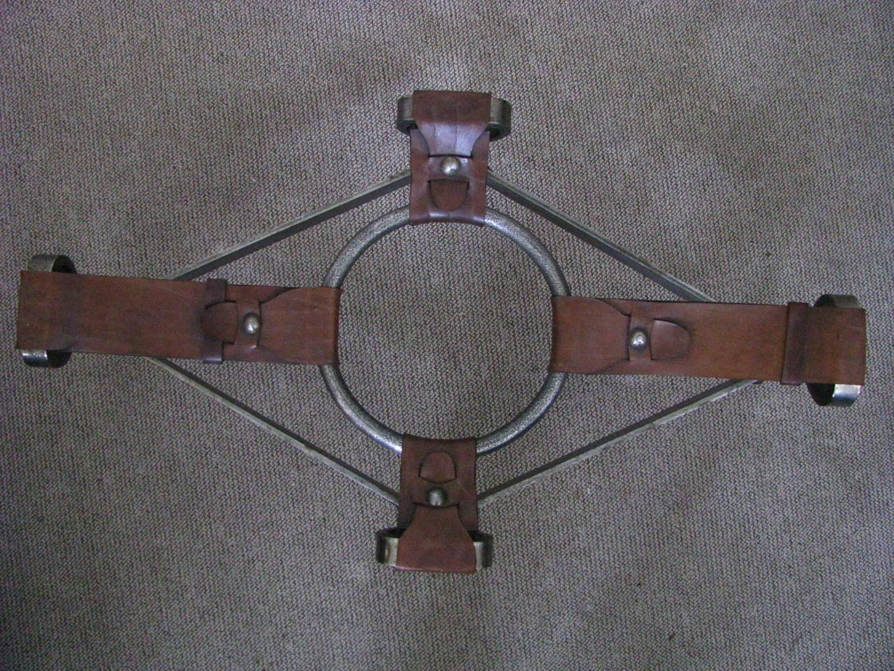 French 1950s 'Fer Forge' Leather Strap Cocktail Table Style Adnet 4