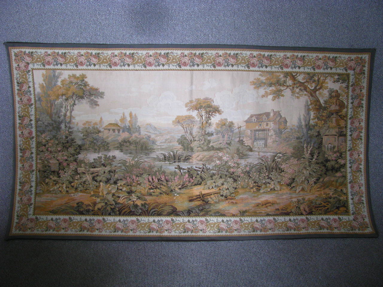 Antique Midcentury Aubusson Style French Tapestry 4
