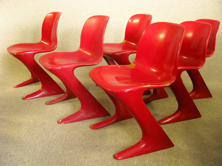 Lacquered Set of Six Midcentury German Dining Chairs, Ernst Moeckel, 1968