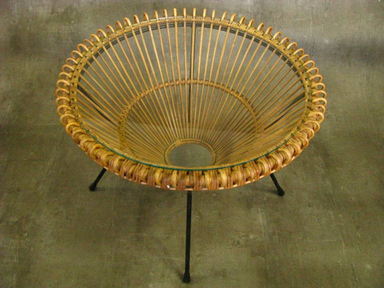 French Mid-Century Rattan Coffee Table by Janine Abraham, 1950