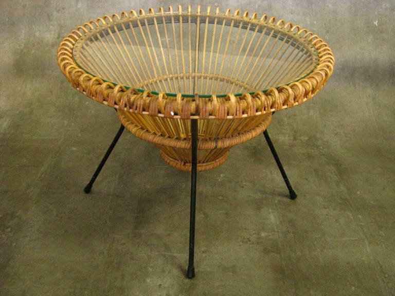 Mid-20th Century Mid-Century Rattan Coffee Table by Janine Abraham, 1950