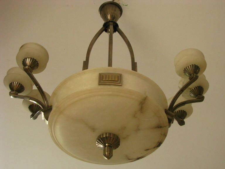 1925 French Art Deco Chandelier Alabaster  For Sale 1