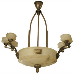 1925 French Art Deco Chandelier Alabaster Paul Follot 6