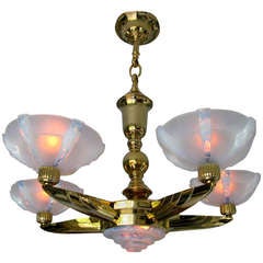 One of a Kind Art Deco signed Petitot Chandelier 24K gold plated