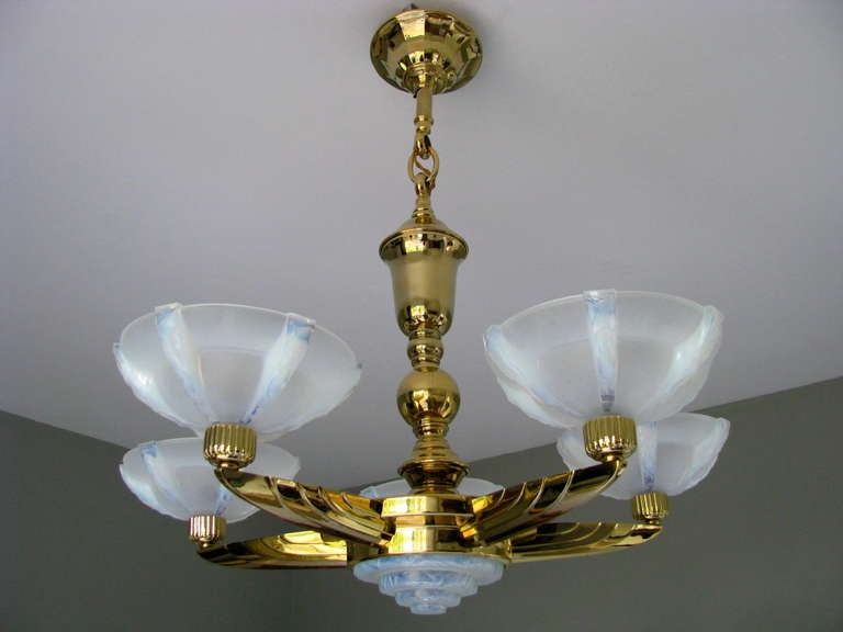 One of a Kind Art Deco signed Petitot Chandelier 24K gold plated In Excellent Condition In Saarbruecken, DE