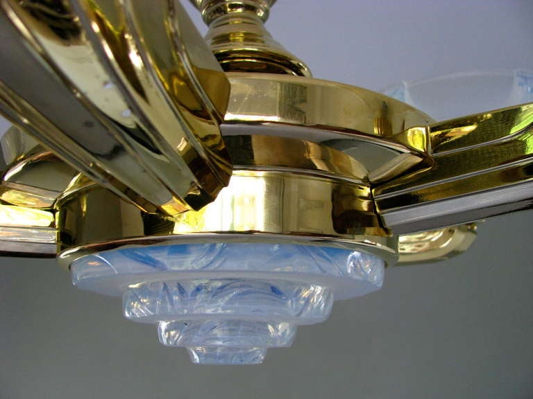 Bronze One of a Kind Art Deco signed Petitot Chandelier 24K gold plated