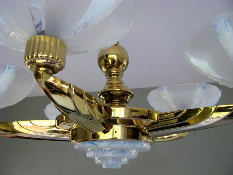 One of a Kind Art Deco signed Petitot Chandelier 24K gold plated 1