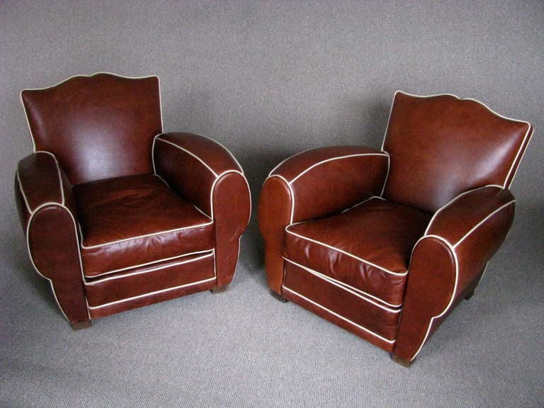 Leather A Pair of French Art Deco Club Chair Armchairs 1935