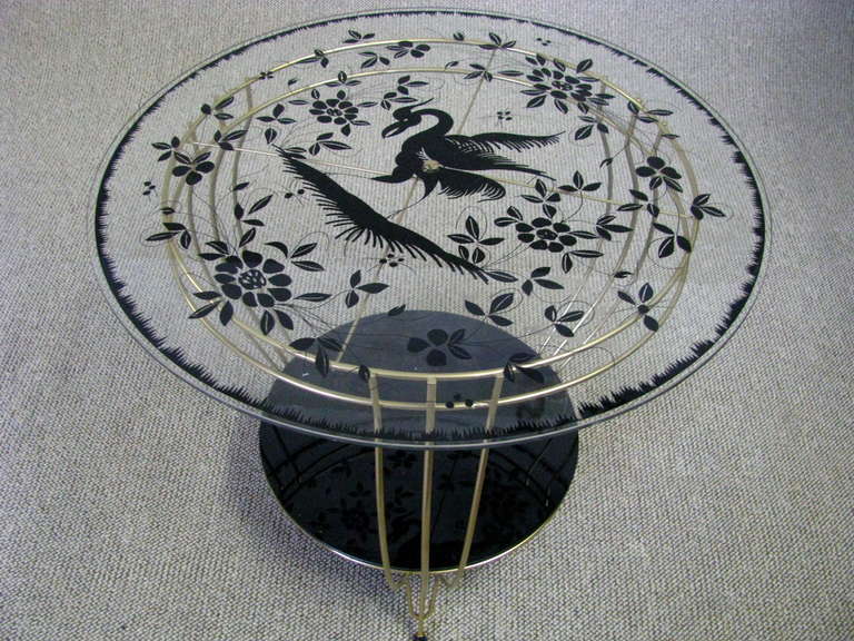 Mid-Century Modern Midcentury Side Table with Bird Artwork, 1950