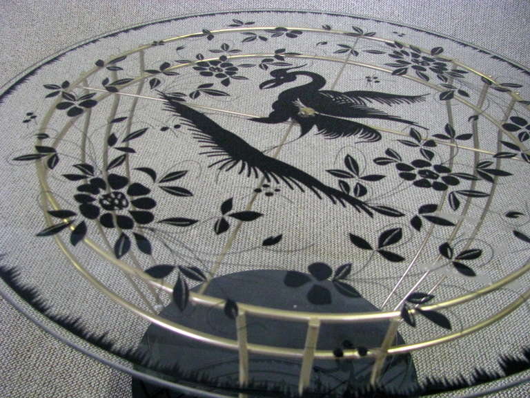 Mid-20th Century Midcentury Side Table with Bird Artwork, 1950