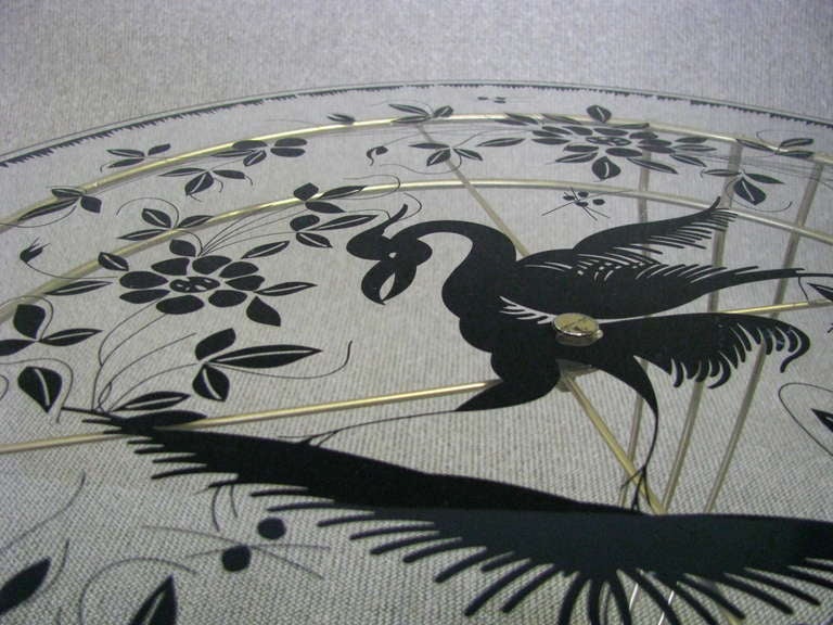 Brass Midcentury Side Table with Bird Artwork, 1950