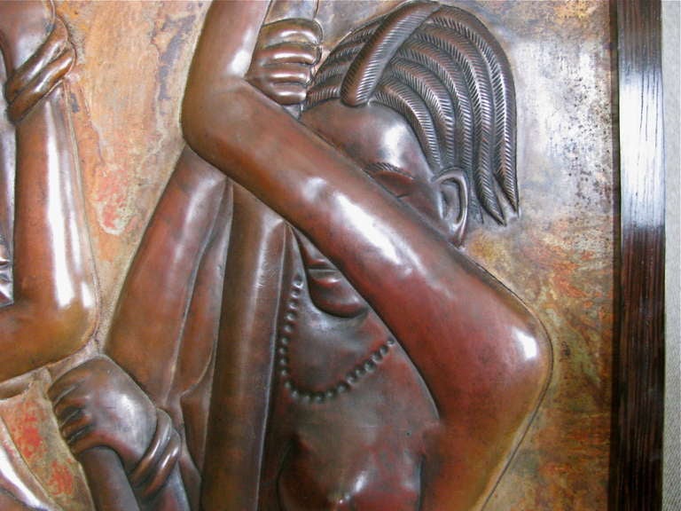 Colonial Art Deco Copper Sculpture Relief Picture