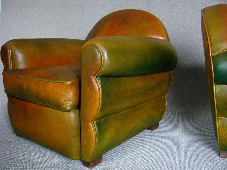 French Art Deco Club Chair Armchairs 1940 Neck Leather