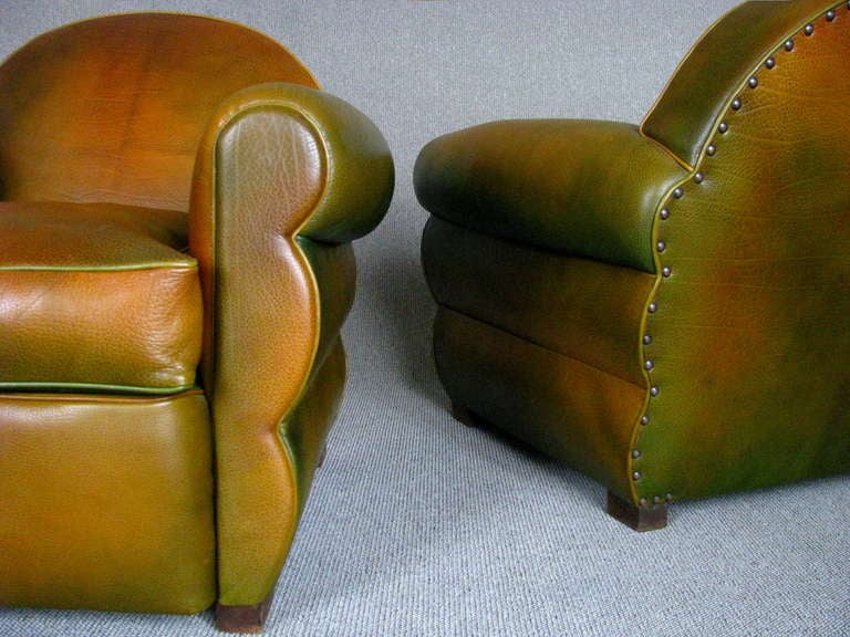 Art Deco Club Chair Armchairs 1940 Neck Leather In Excellent Condition In Saarbruecken, DE
