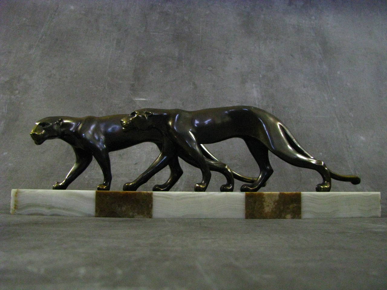French Art Deco Pair of Panther Sculptures M. Font, 1935