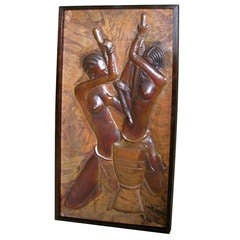 Koloniale Art Deco Kupfer Skulptur Relief Bild