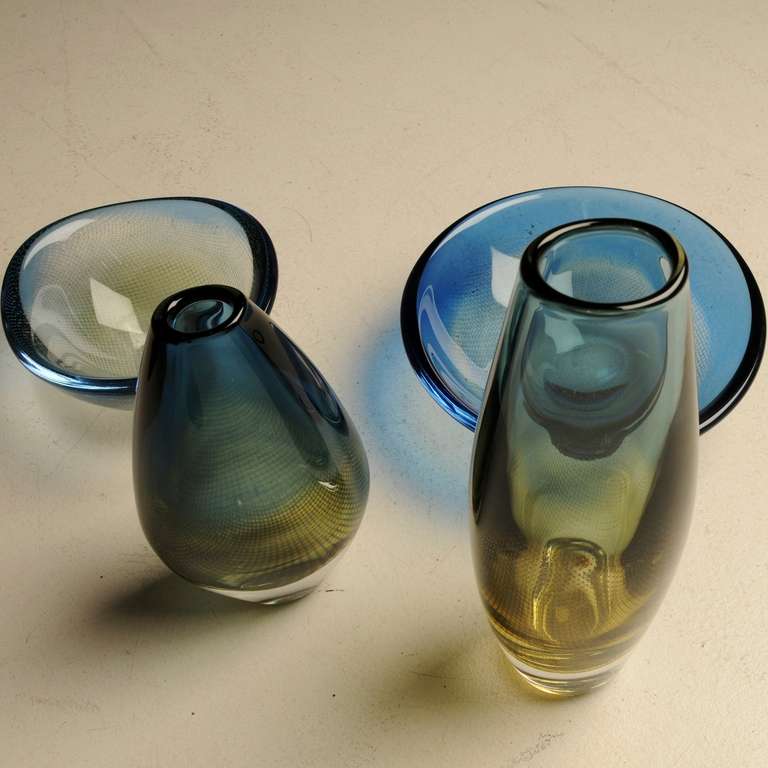 4 Kraka Glass Pieces by Sven Palmquist for Orrefors For Sale 1
