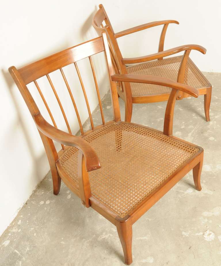 Wood Set Of 2 Lounge Chairs For Sale