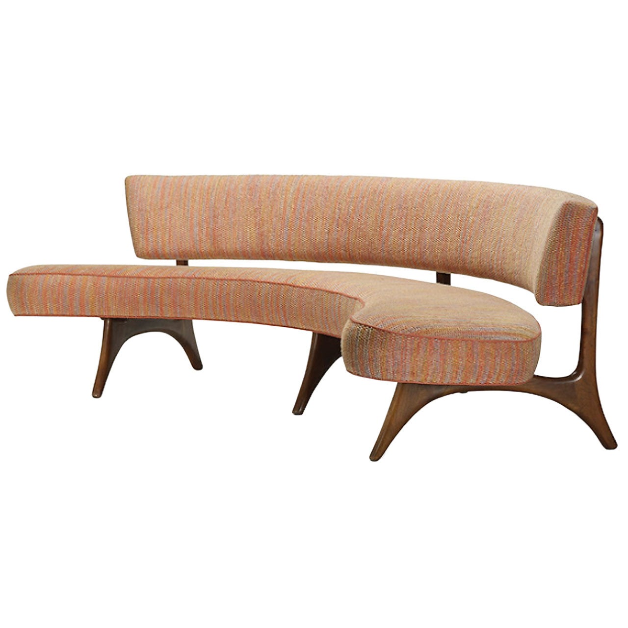 Curved Floating Sofa on Sculptured Walnut Legs by Vladimir Kagan, 1956