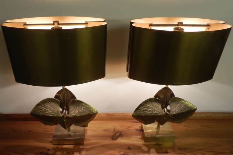 Late 20th Century Signed and Numbered Matching Pair of French Maison Charles Orchid Table Lamps