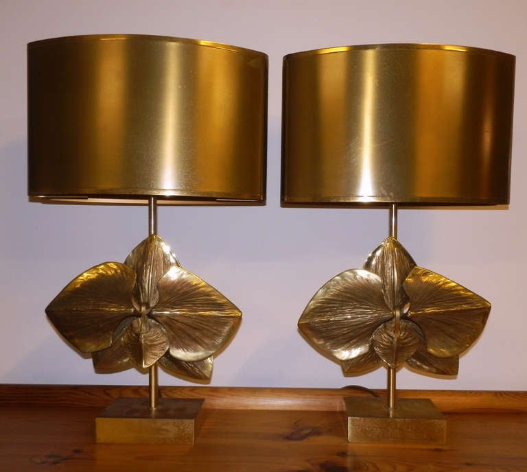 Signed and Numbered Matching Pair of French Maison Charles Orchid Table Lamps 2