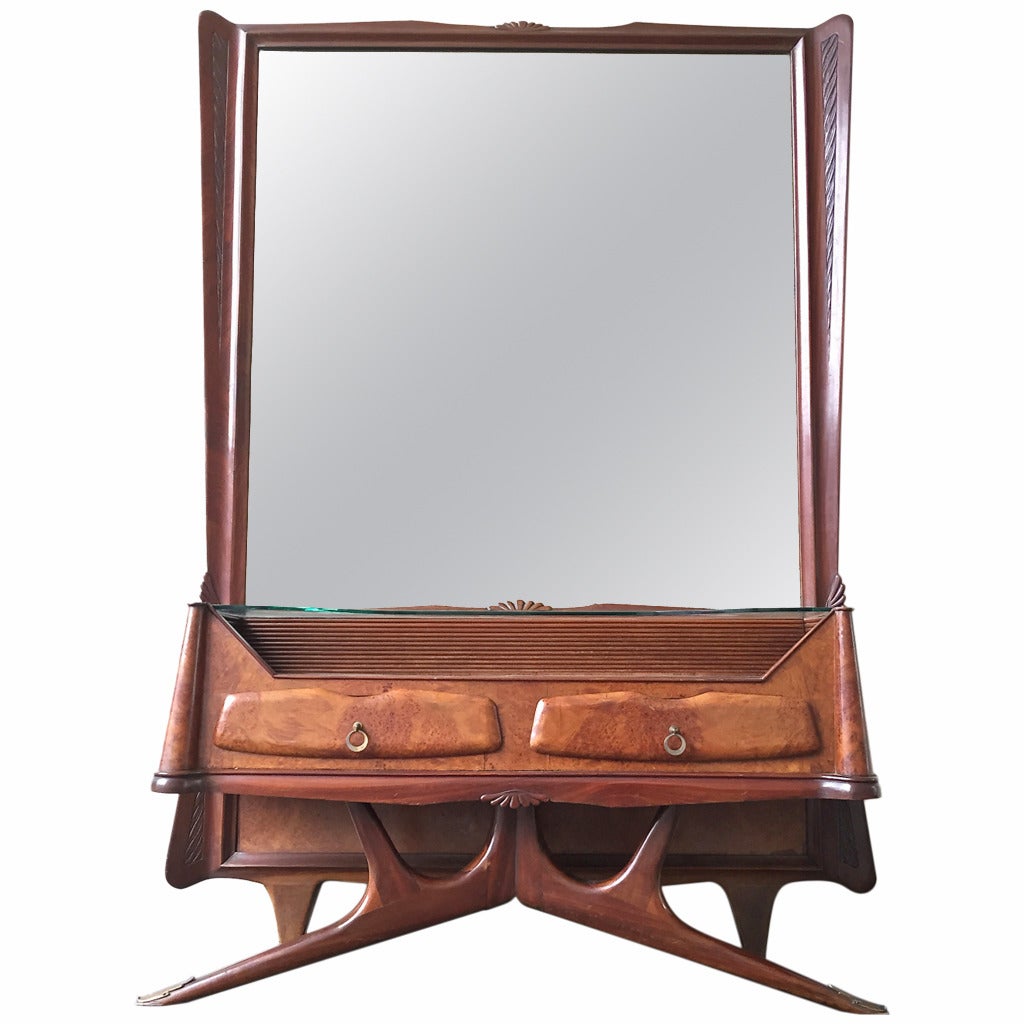 Mirror with Console and Drawers Style of Osvaldo Borsani