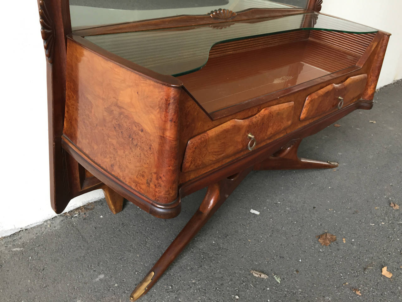 Mid-Century Modern Mirror with Console and Drawers Style of Osvaldo Borsani