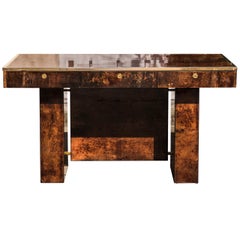 Elegant Aldo Tura Brown Goatskin Desk