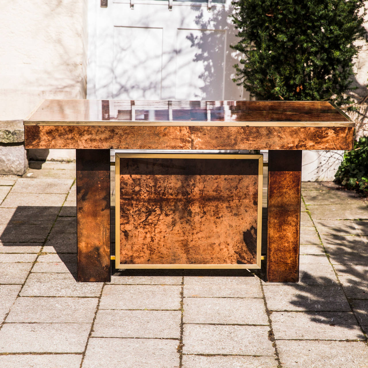 Late 20th Century Elegant Aldo Tura Brown Goatskin Desk