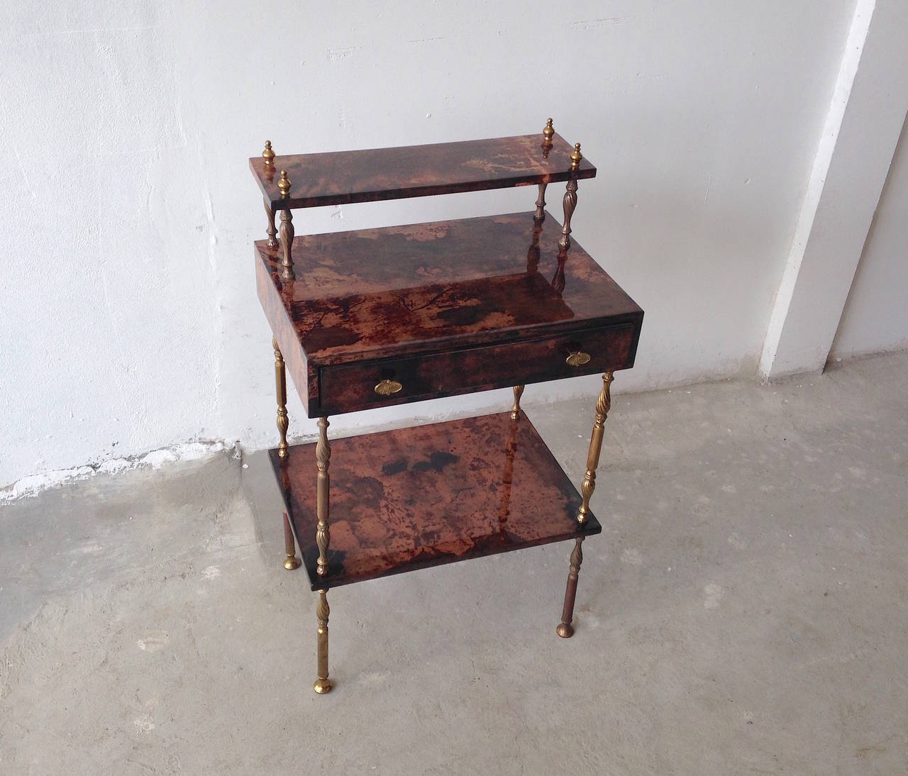 Mid-Century Modern Aldo Tura Brown Goatskin Side Table