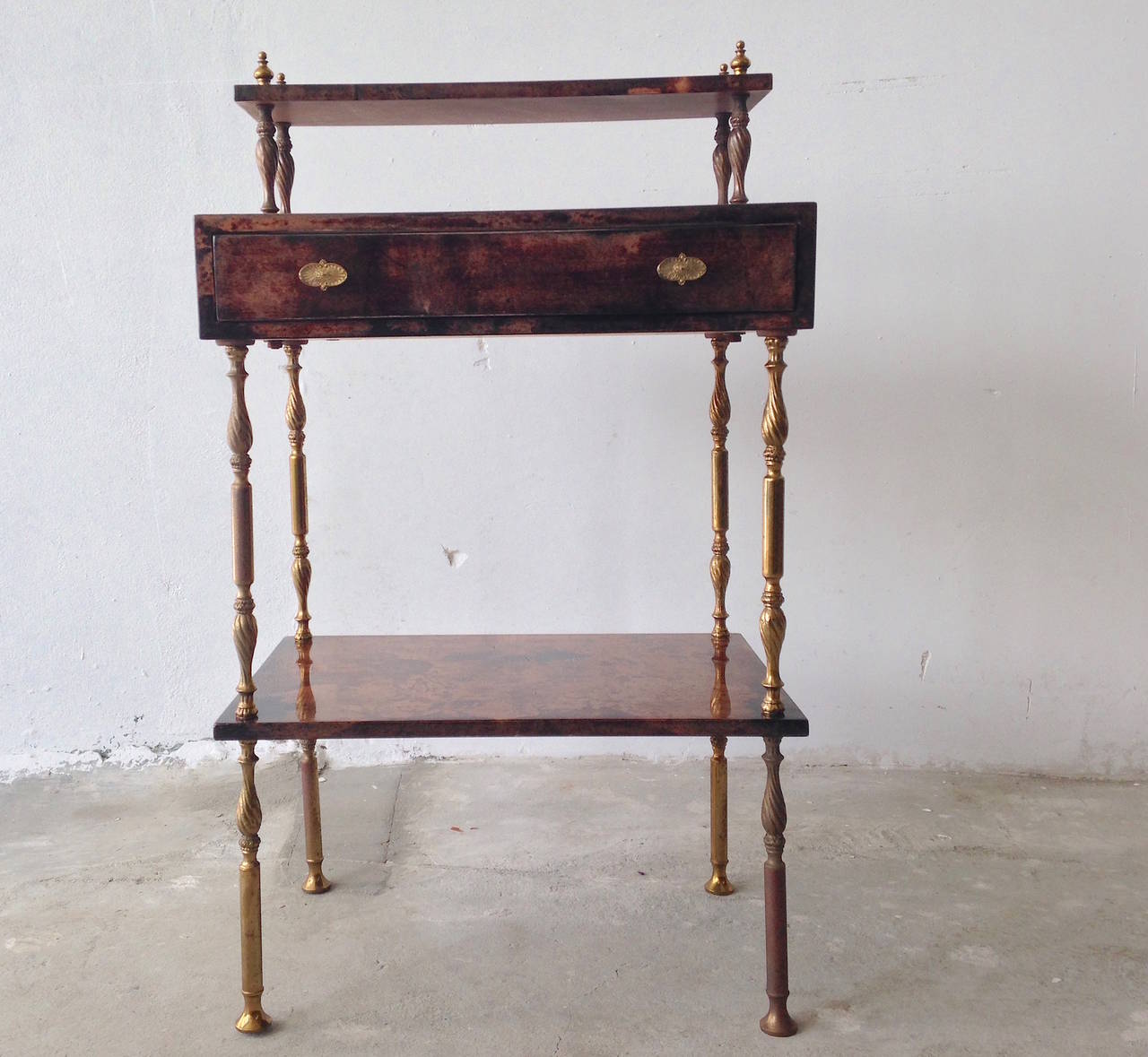 Mid-20th Century Aldo Tura Brown Goatskin Side Table