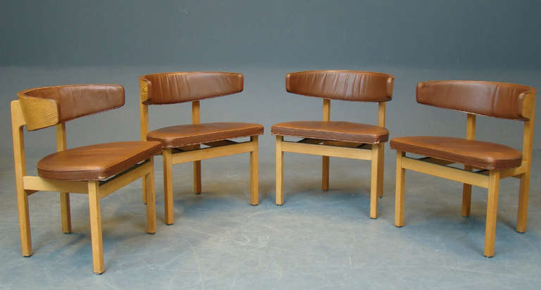 for fredericia furniture. oak and brown leather in all original condition.