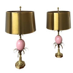 Rare Pair of Huge Maison Charles Ostrich Egg Table Lamps in Perfect Condition