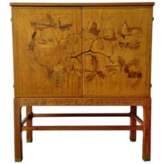 Unique Cabinet with Intarsia and Carvings by Swedish Cabinetmaker