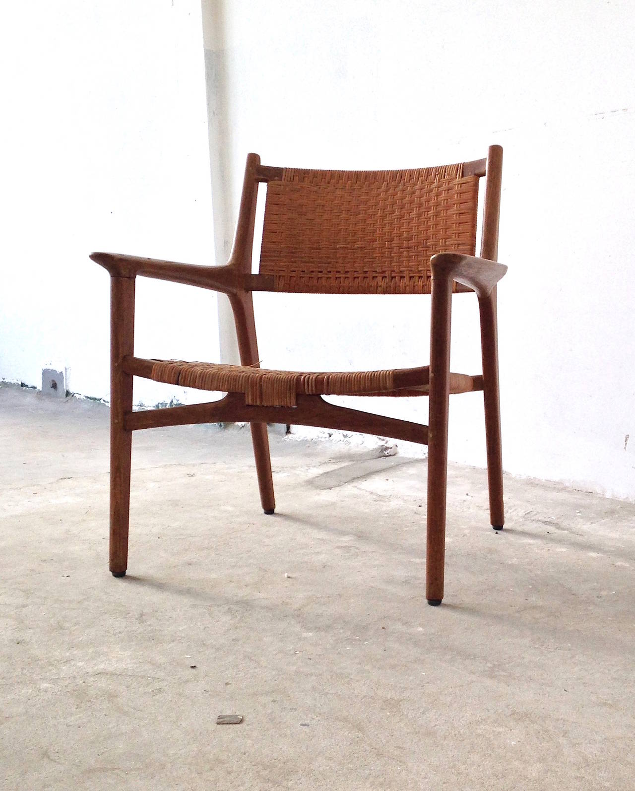 Mid-Century Modern Hans J. Wegner for Johannes Hansen Teak Cane Easy Chair, 1951