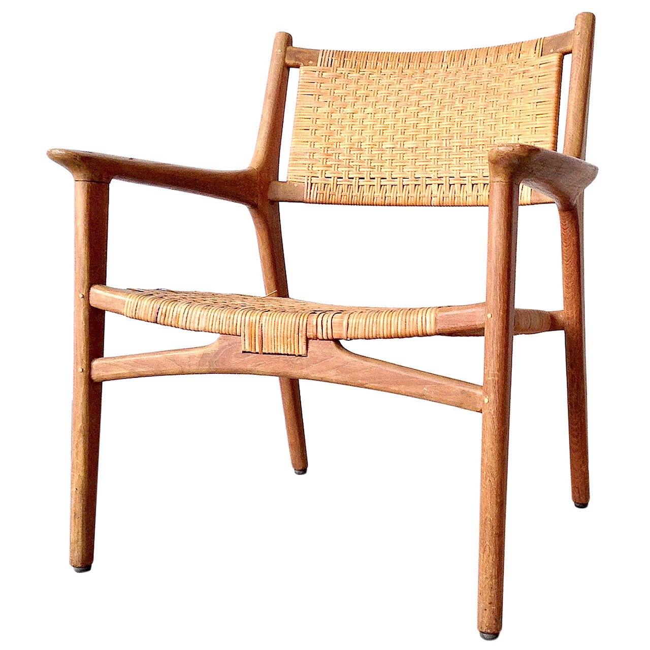 Hans J. Wegner for Johannes Hansen Teak Cane Easy Chair, 1951