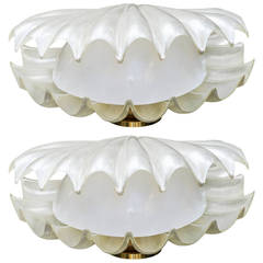Retro Set of Two Acrylic Rougier Clam Shell Lamps