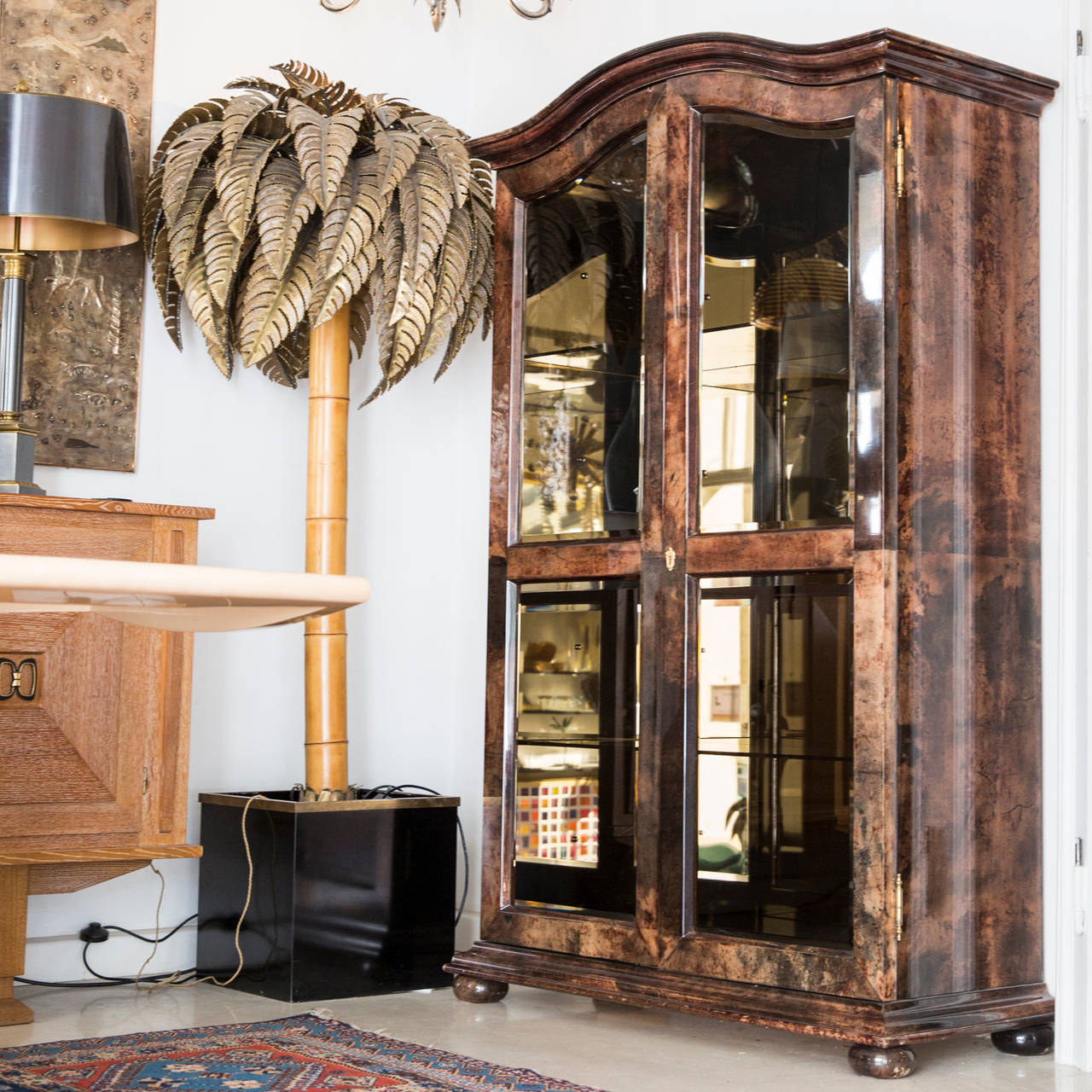 Hollywood Regency Elegant Aldo Tura Glass Mirror Cabinet For Sale
