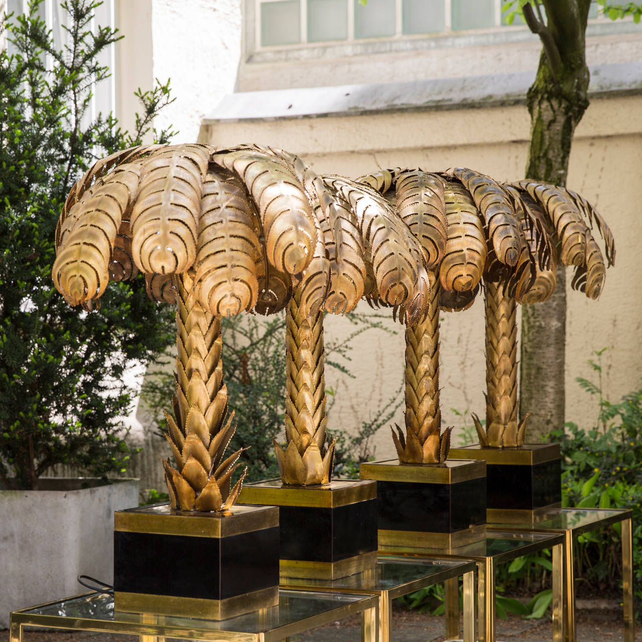 Set of Four Palm Tree Table Lamps by Maison Jansen